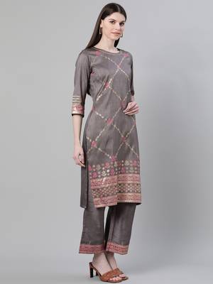 Grey printed art silk kurtas-and-kurtis 2