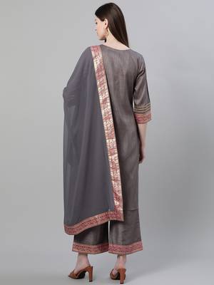 Grey printed art silk kurtas-and-kurtis 3