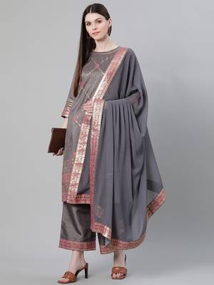 Grey printed art silk kurtas-and-kurtis 5