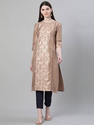 Brown printed art silk kurtas-and-kurtis 1