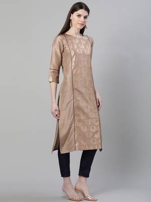 Brown printed art silk kurtas-and-kurtis 2