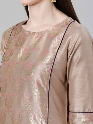 Brown printed art silk kurtas-and-kurtis 4