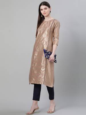 Brown printed art silk kurtas-and-kurtis 5
