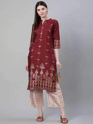 Maroon printed art silk kurtas-and-kurtis 1