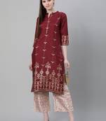 Maroon printed art silk kurtas-and-kurtis