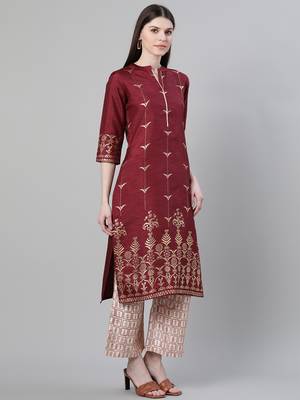 Maroon printed art silk kurtas-and-kurtis 2