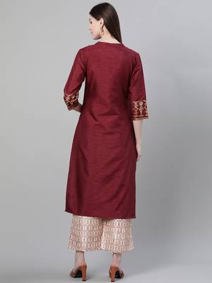 Maroon printed art silk kurtas-and-kurtis 3