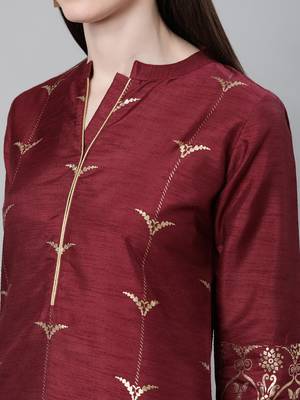 Maroon printed art silk kurtas-and-kurtis 4