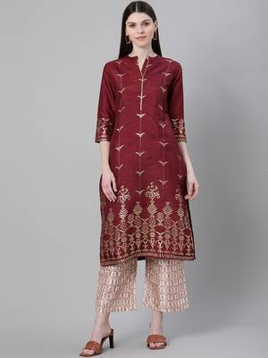Maroon printed art silk kurtas-and-kurtis 5