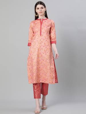 Pink printed art silk kurtas-and-kurtis 1