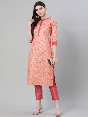 Pink printed art silk kurtas-and-kurtis 5