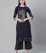 Blue printed art silk kurtas-and-kurtis