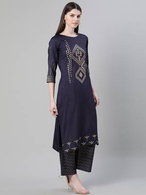 Blue printed art silk kurtas-and-kurtis 2