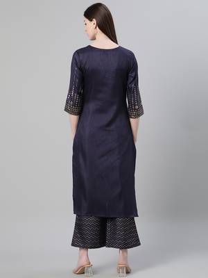 Blue printed art silk kurtas-and-kurtis 3