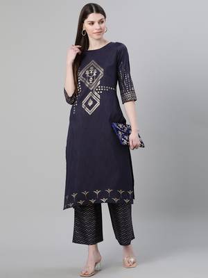 Blue printed art silk kurtas-and-kurtis 5