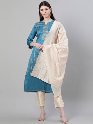 Blue printed art silk kurtas-and-kurtis 1