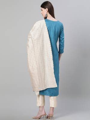 Blue printed art silk kurtas-and-kurtis 3