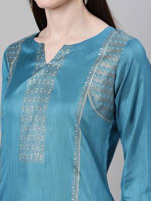 Blue printed art silk kurtas-and-kurtis 4