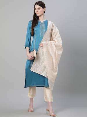 Blue printed art silk kurtas-and-kurtis 5