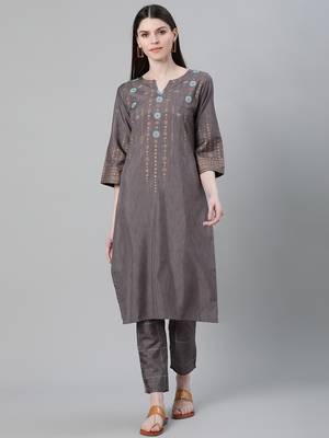 Grey printed art silk kurtas-and-kurtis 1