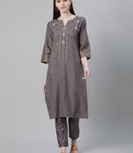 Grey printed art silk kurtas-and-kurtis