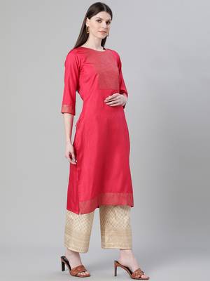Red printed art silk kurtas-and-kurtis 2