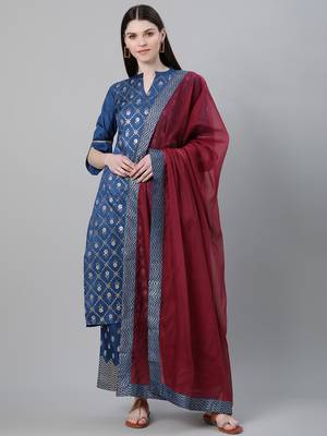 Teal printed art silk kurtas-and-kurtis 1