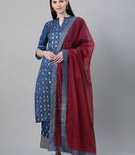 Teal printed art silk kurtas-and-kurtis