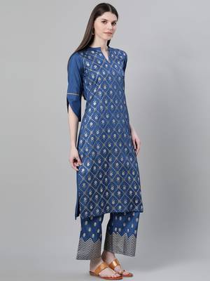 Teal printed art silk kurtas-and-kurtis 2