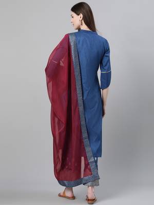 Teal printed art silk kurtas-and-kurtis 3