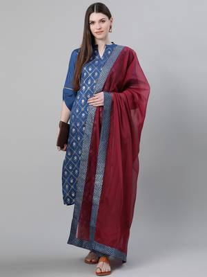Teal printed art silk kurtas-and-kurtis 5