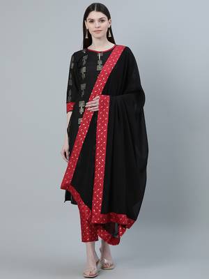 Black printed art silk kurtas-and-kurtis 1