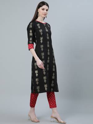 Black printed art silk kurtas-and-kurtis 2