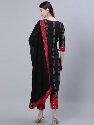 Black printed art silk kurtas-and-kurtis 3