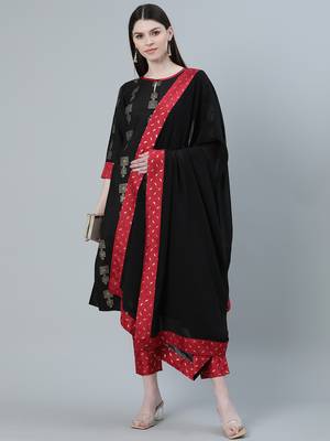 Black printed art silk kurtas-and-kurtis 5