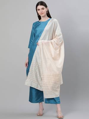 Blue plain art silk kurtas-and-kurtis 1