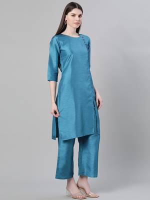 Blue plain art silk kurtas-and-kurtis 2
