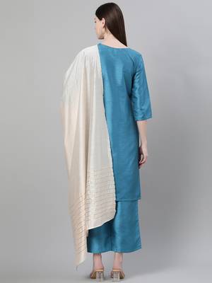 Blue plain art silk kurtas-and-kurtis 3