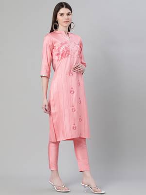 Pink printed art silk kurtas-and-kurtis 2