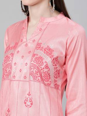 Pink printed art silk kurtas-and-kurtis 4