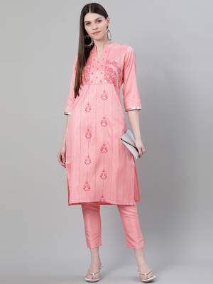 Pink printed art silk kurtas-and-kurtis 5