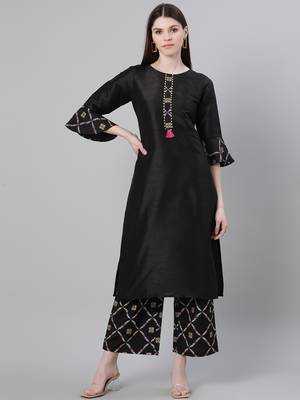 Black plain art silk kurtas-and-kurtis 1