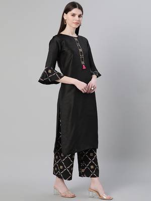 Black plain art silk kurtas-and-kurtis 2