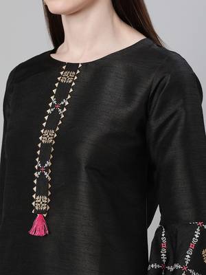 Black plain art silk kurtas-and-kurtis 4