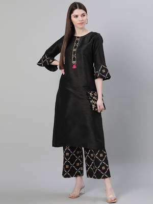 Black plain art silk kurtas-and-kurtis 5
