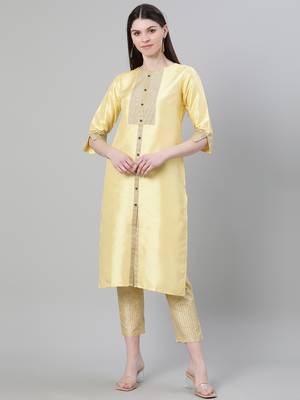 Yellow plain art silk kurtas-and-kurtis 1