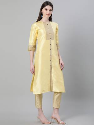 Yellow plain art silk kurtas-and-kurtis 2