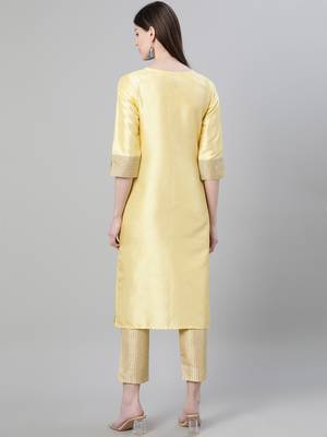Yellow plain art silk kurtas-and-kurtis 3