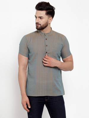 Grey Chain Dobby Cotton H/S Short Kurta 1