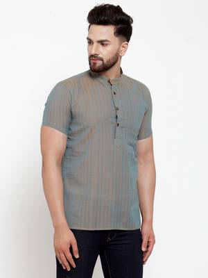 Grey Chain Dobby Cotton H/S Short Kurta 3